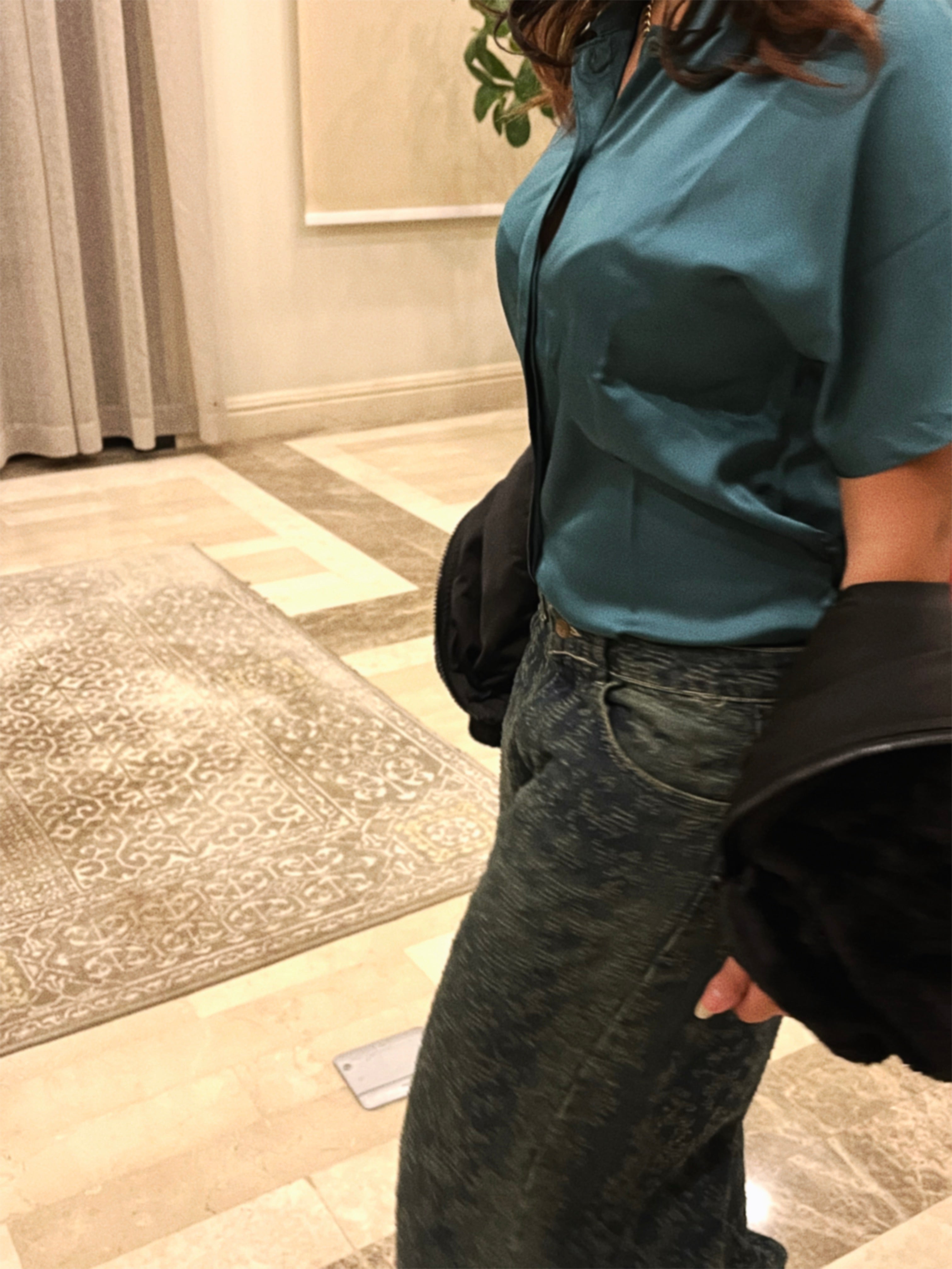 Image of Green Shine On Satin Blouse